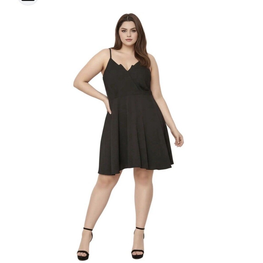 Nurode's Plus Size V-neck Spaghetti Strap Black Cocktail Dress 1X NWT Formal